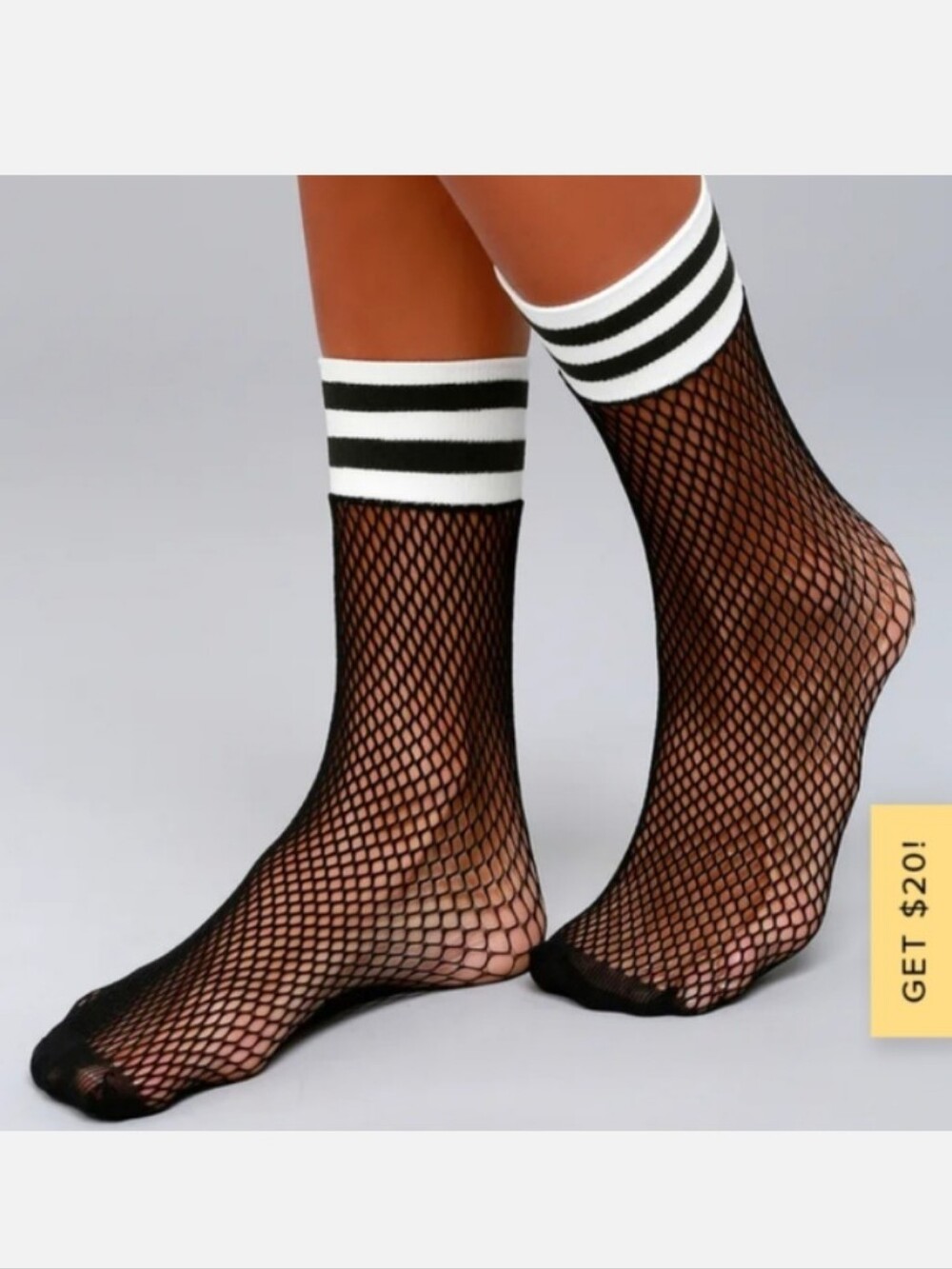 NWT: 2/$10 FREE PEOPLE; RIOT SPORT FISHNET ANKLE SOCK, STOCKING, BLACK & WHITE.
